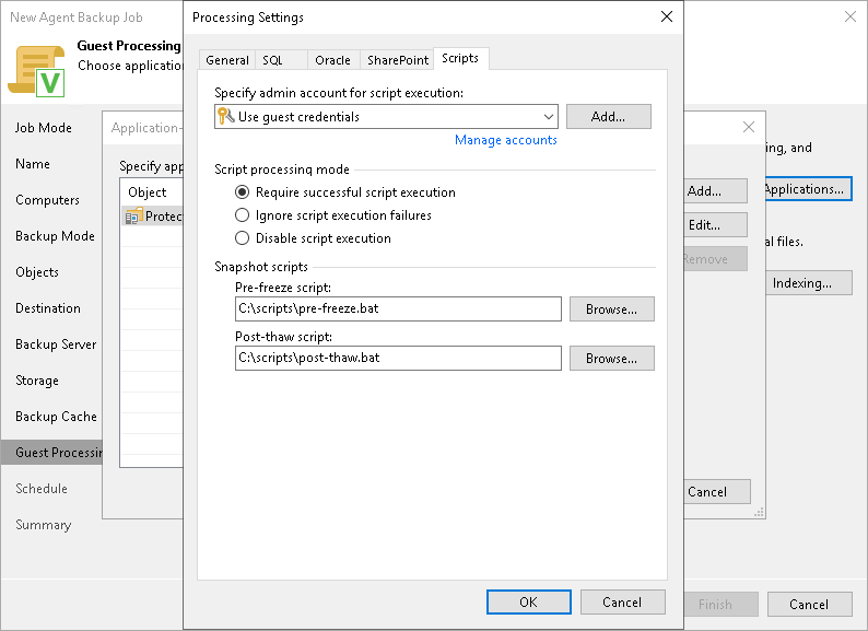 Pre-Freeze and Post-Thaw Script Settings