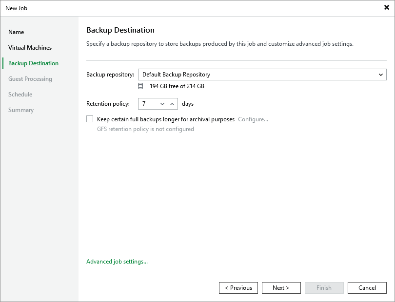 Specify Backup Job Basic Settings Step 4. Configure Backup Destination Settings