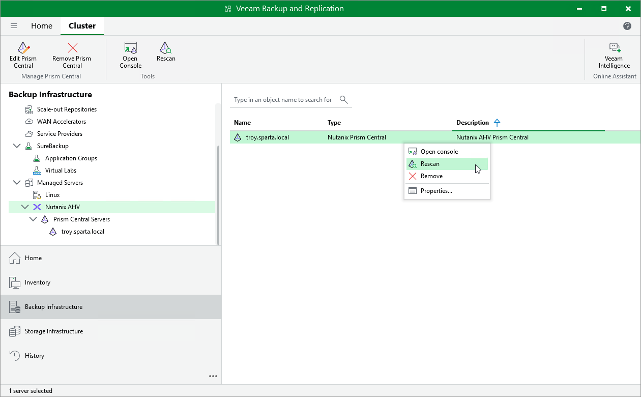 Rescanning Nutanix AHV Cluster