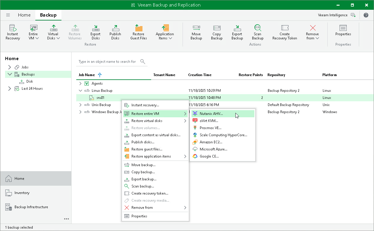 Restore Veeam Agent Backup to Nutanix VM