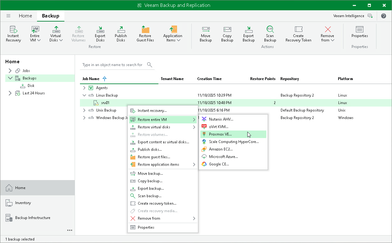 Restore Veeam Agent Backup to Proxmox VE