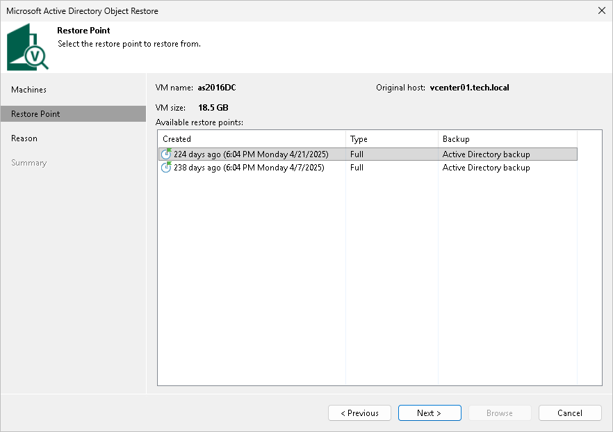 Step 3. Select Restore Point or Content Database