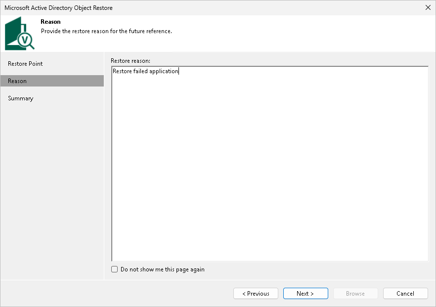 Step 5. Specify Restore Reason