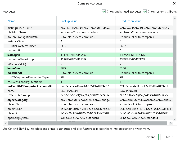 Comparing Attributes Comparing Object Attributes