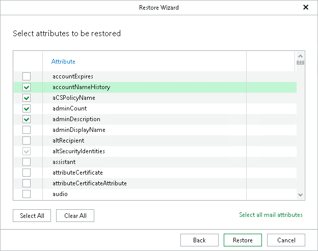 Step 7. Specify Attributes to Restore