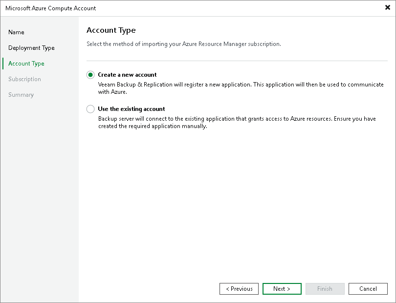 Azure Compute - Account type Step 4. Select Access Type