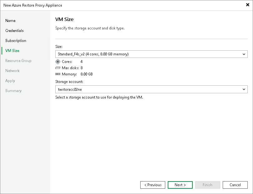 Step 5. Select VM Size