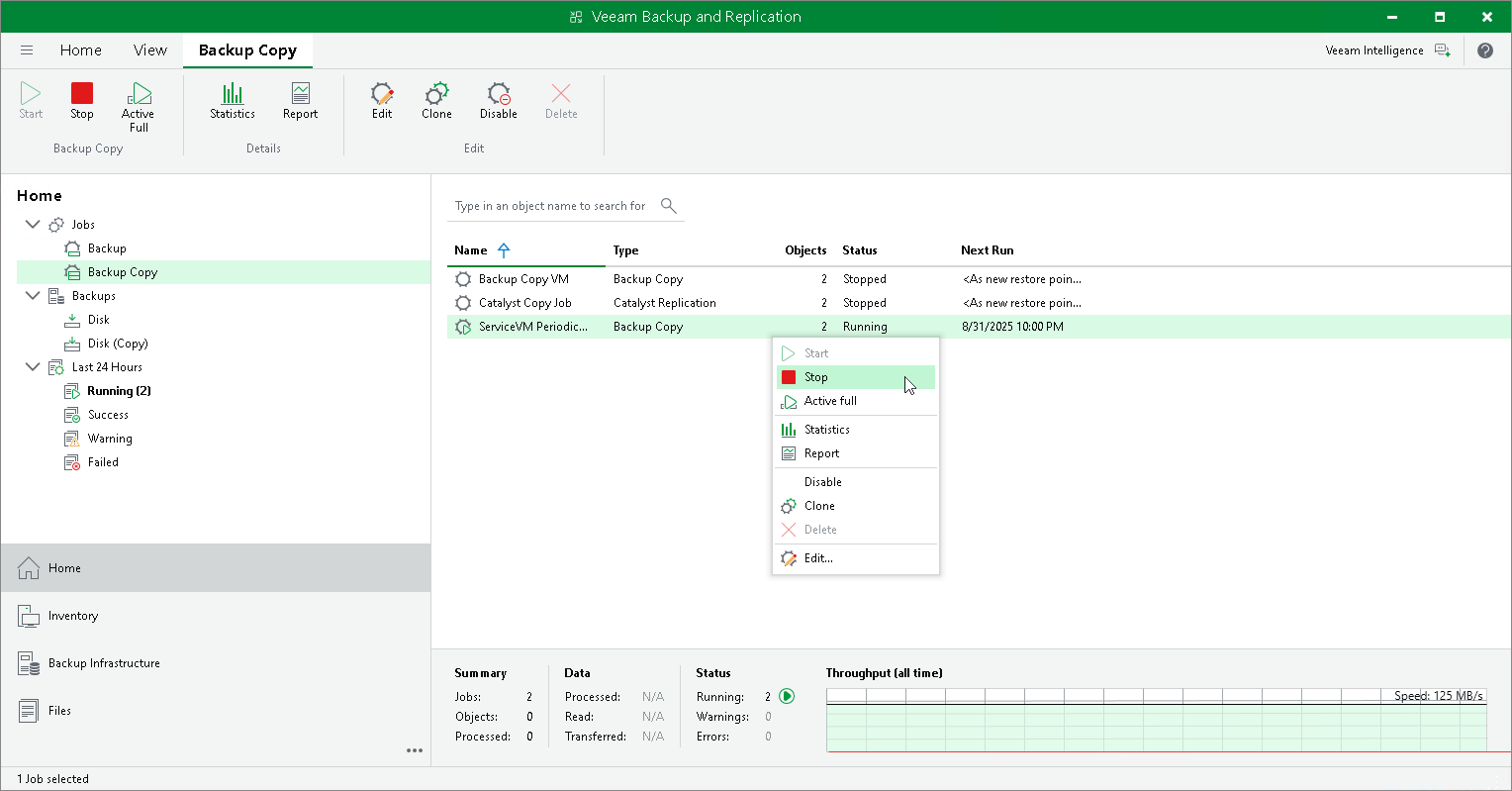 Starting and Stopping Backup Copy Jobs