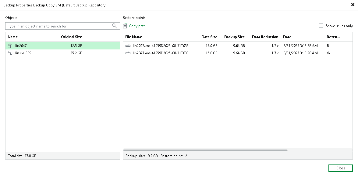 Viewing Backup Properties