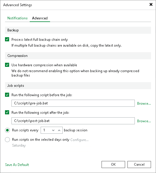 Advanced Settings for Backup to Tape Job