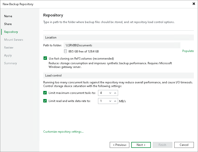 Limiting Combined Rate for Backup Repositories