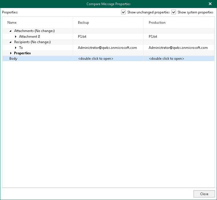 Comparing Microsoft Exchange Items Data Compare