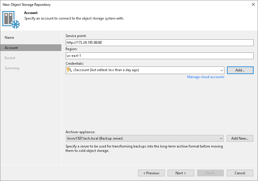 Step 3. Specify Object Storage Account