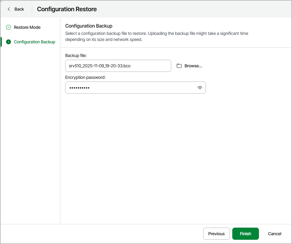 Restoring Configuration Database using Veeam Host Management