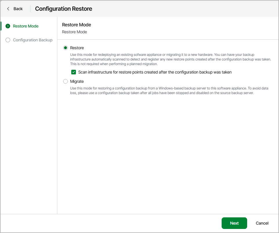 Restoring Configuration Database using Veeam Host Management