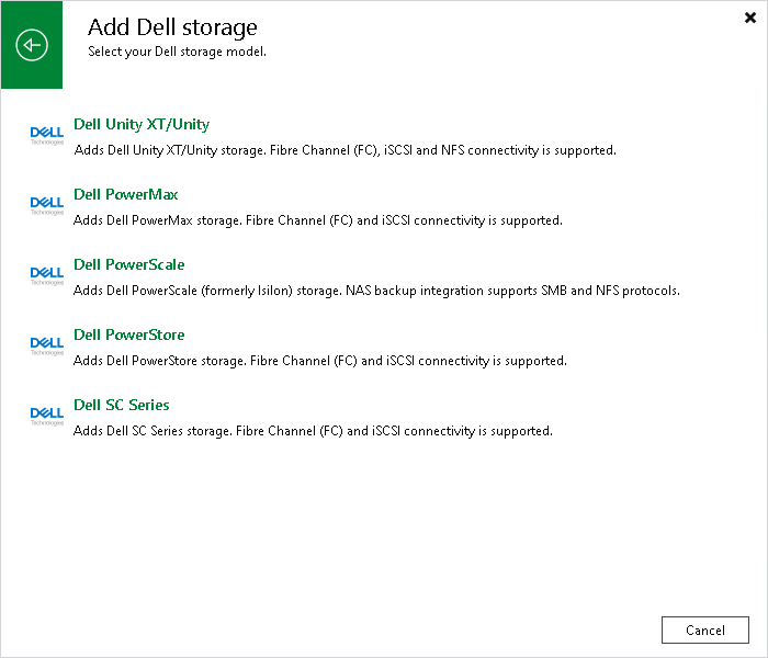 Select storage type