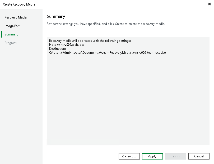 Step 4. Review Recovery Image Settings