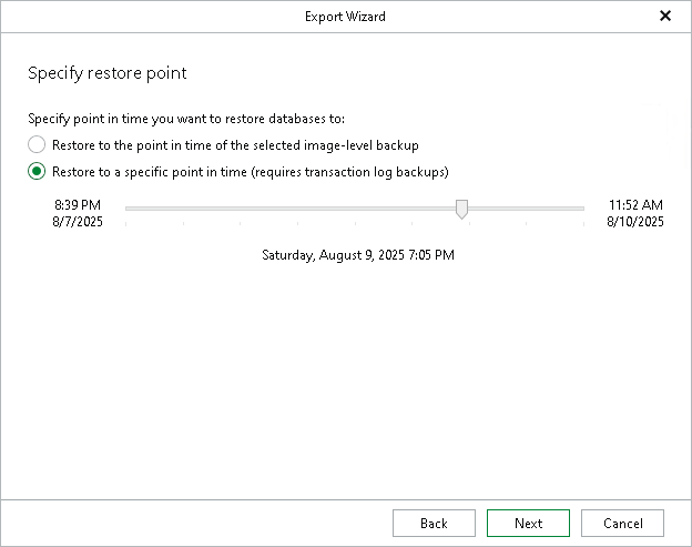 Specifying Restore Point Step 3. Specify Restore Point