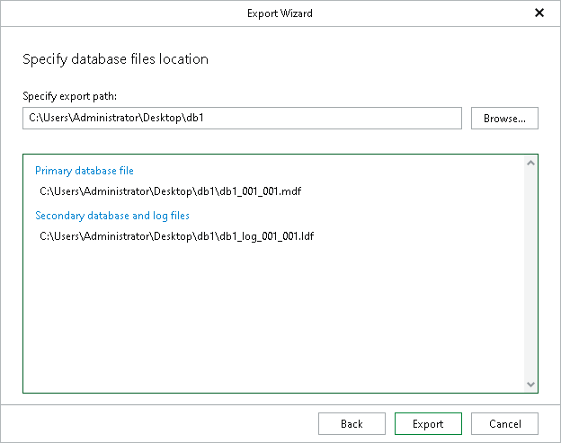 Specifying Database Files Location Step 4. Specify Export Location