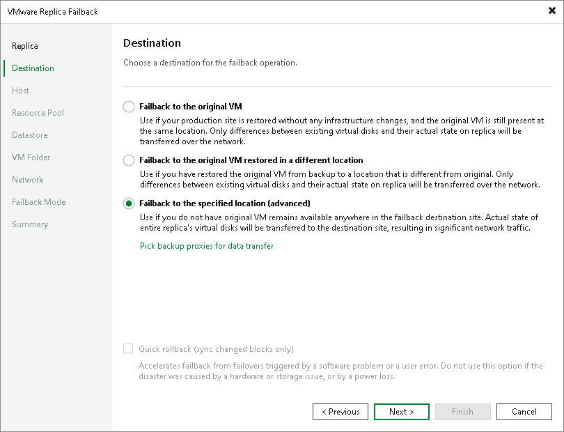 Step 3. Select Failback Destination