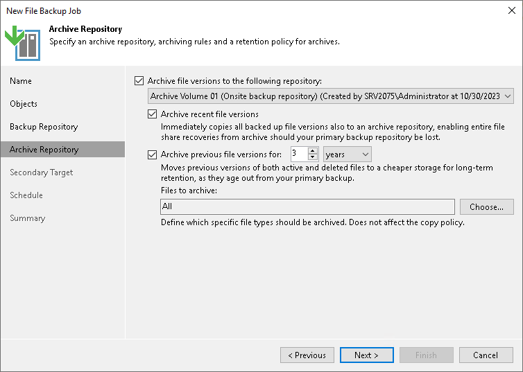 Specify Archive Repository Settings Step 6. Specify Archive Repository Settings