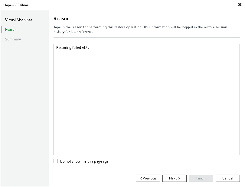 Step 4. Specify Failover Reason