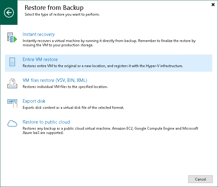Step 1. Launch Entire VM Restore Wizard