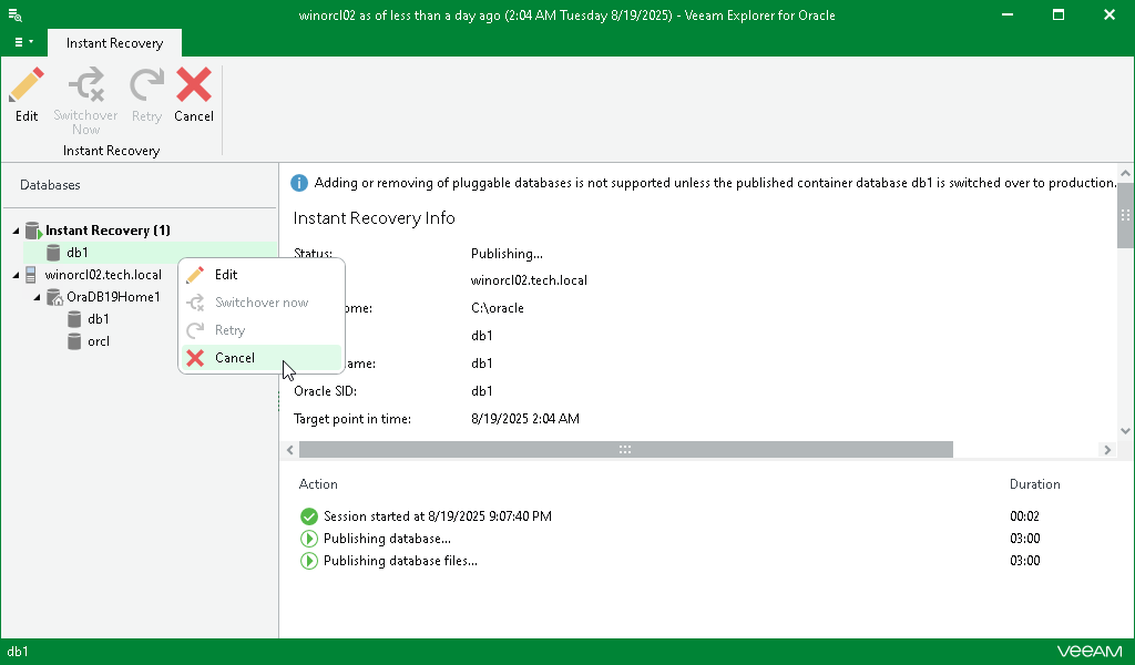 Canceling Instant Recovery