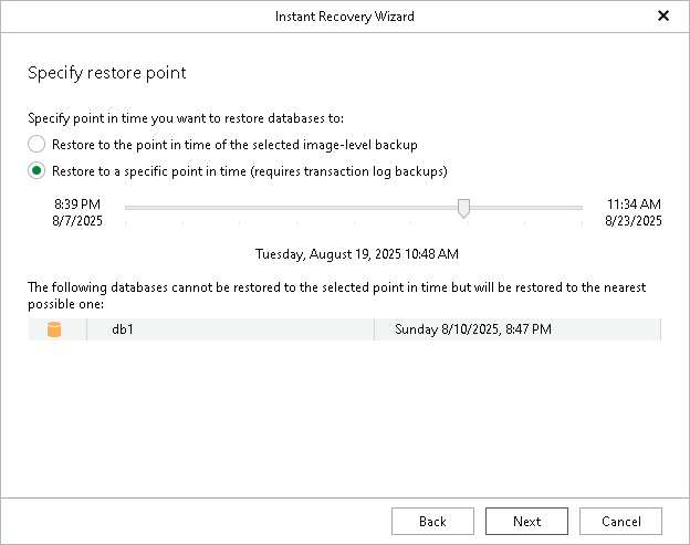Specifying Restore Point Step 3. Specify Restore Point