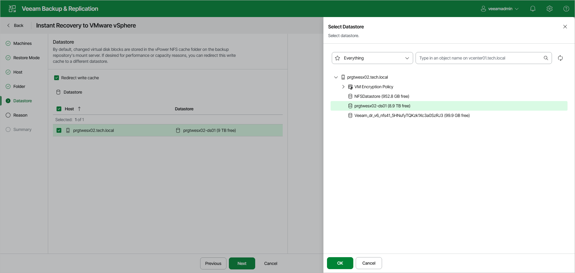 Select Datastore - Web UI