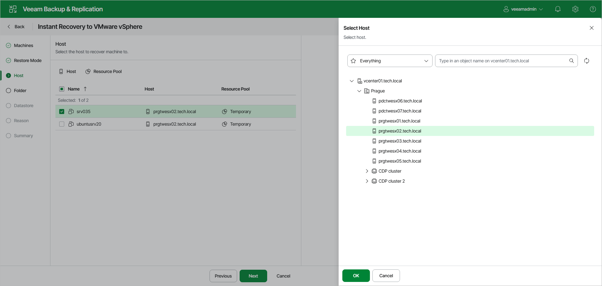 Select Host - Web UI