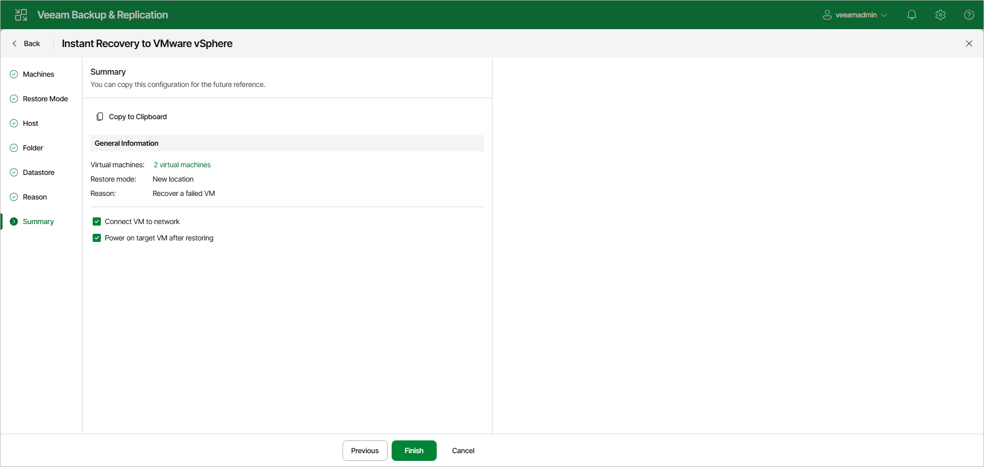Finalize Recovery - Web UI