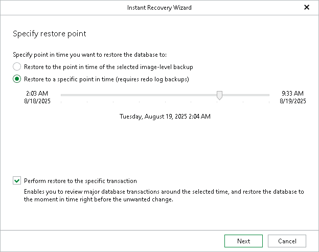 Specifying Restore Point Step 2. Specify Restore Point