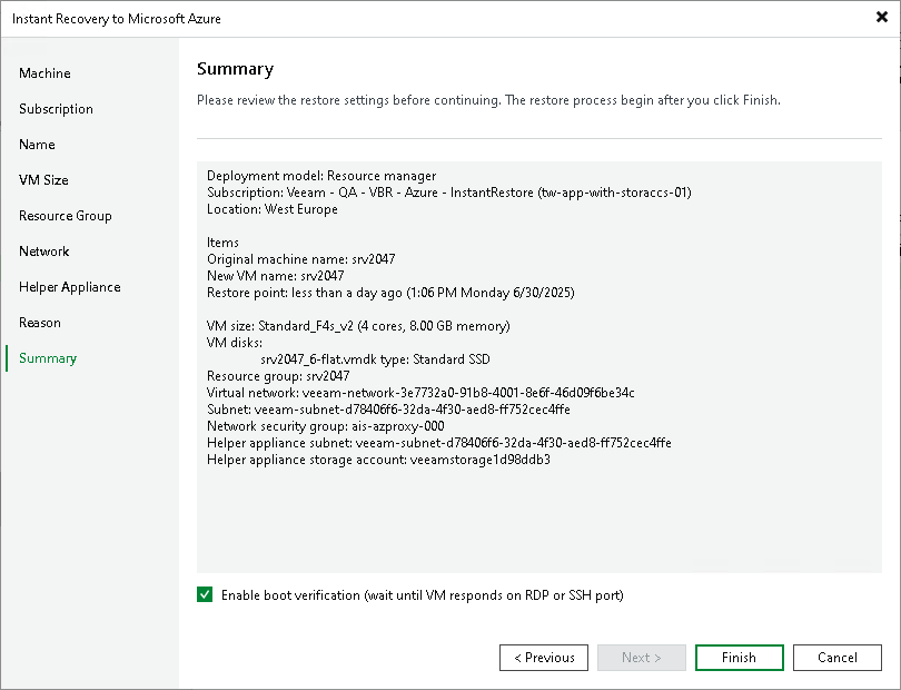 Step 10. Verify Recovery Settings