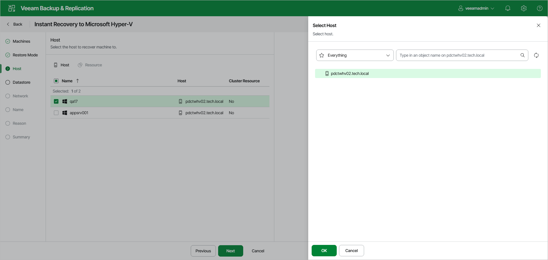 Select Host - Web UI