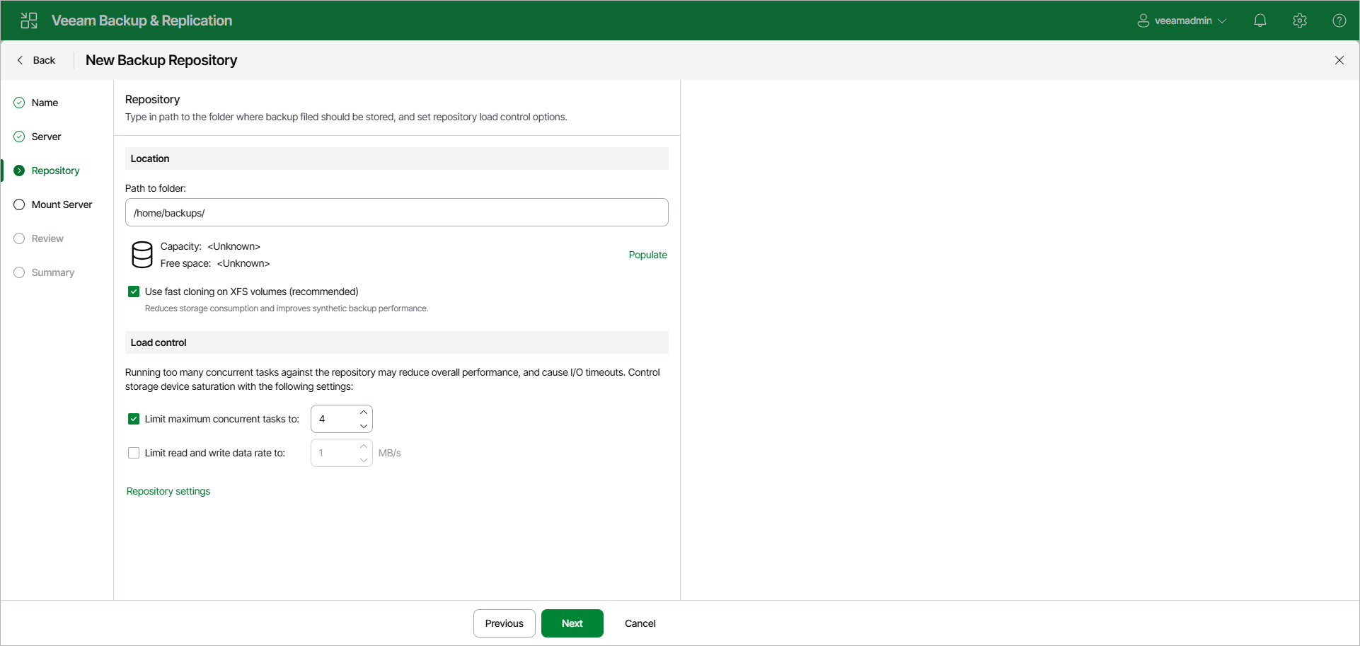 Step 4. Configure Backup Repository Settings