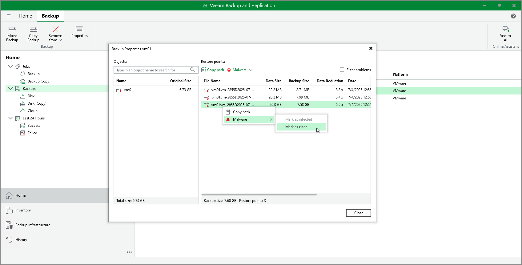 Managing Malware Status