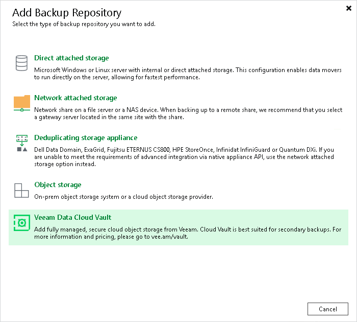 Step 1. Launch New Object Storage Repository Wizard