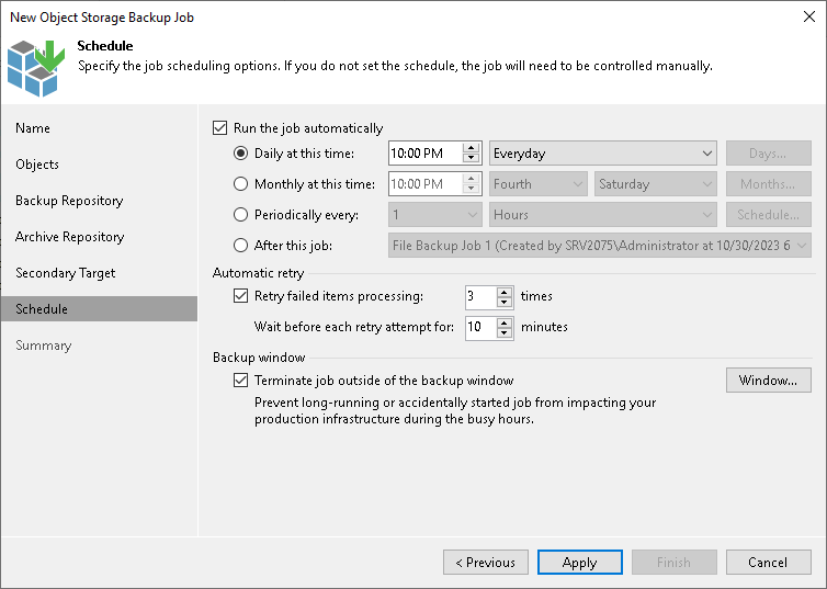Define Job Schedule Step 8. Define Job Schedule