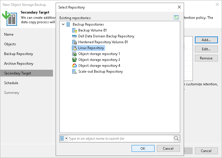 Specify Secondary Target Repository Step 7. Specify Secondary Repository Settings