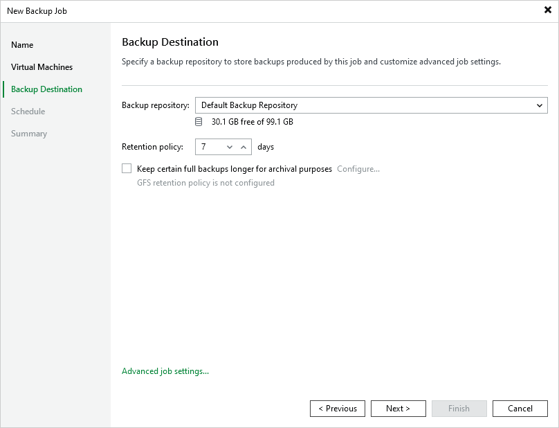 Select Restore Point Step 4. Specify Backup Job Settings