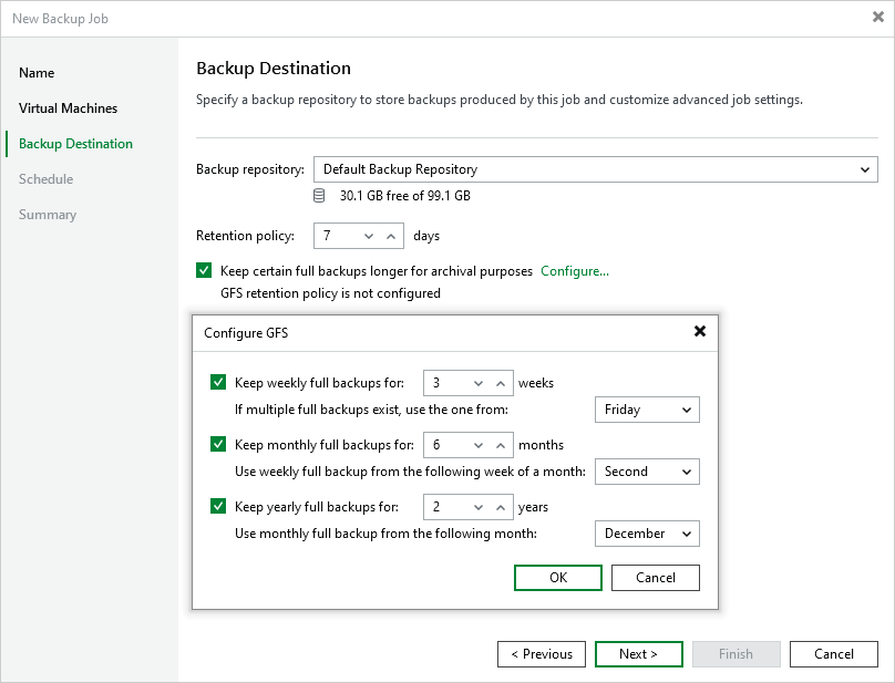 Select Restore Point Configuring GFS Policy Schedules