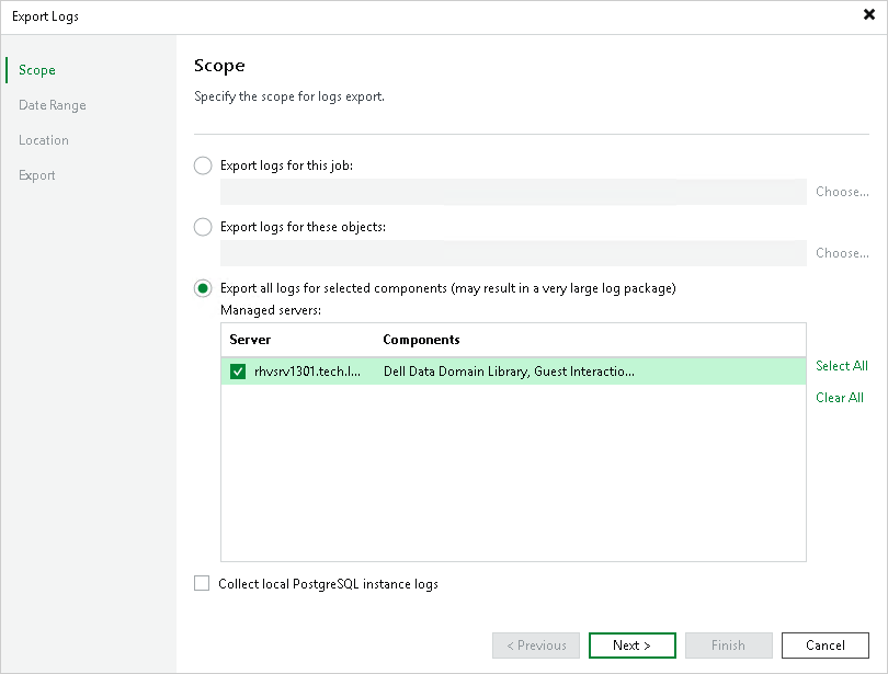 Exporting Logs Using Veeam Backup & Replication Console