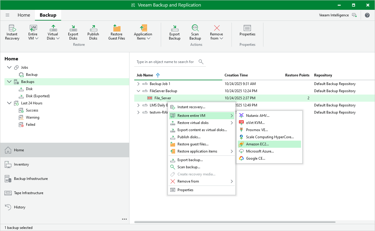 Restore to Amazon EC2