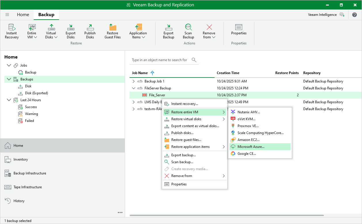 Restore to Microsoft Azure