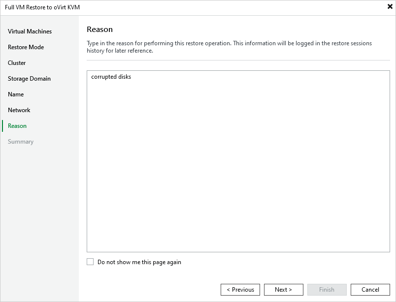 Step 8. Specify Restore Reason