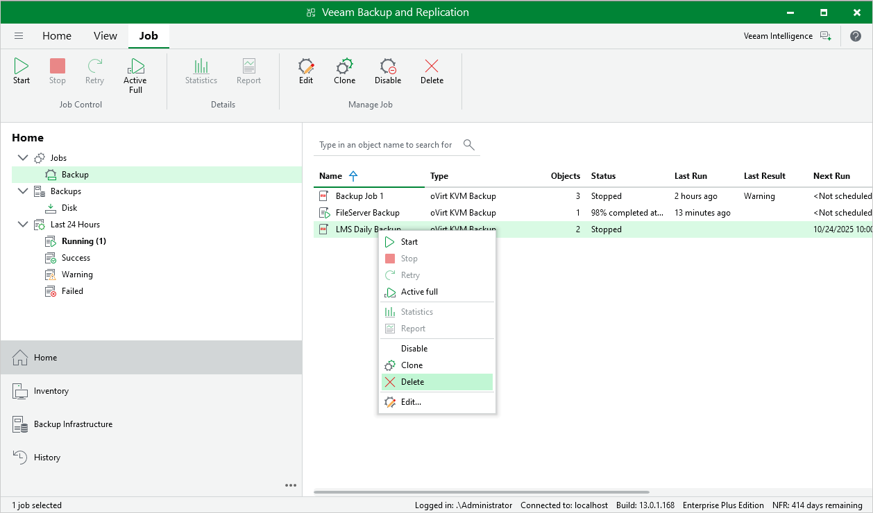 Deleting Backup Jobs