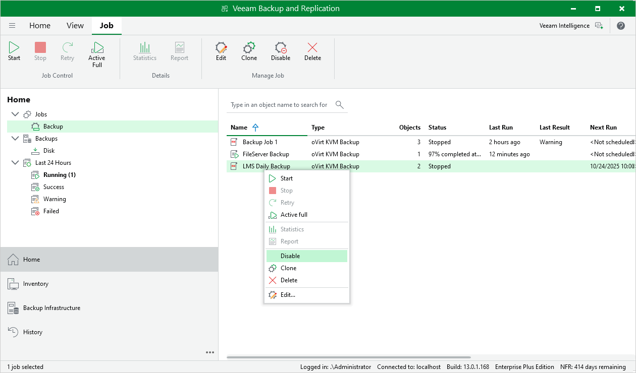 Enabling and Disabling Backup Jobs