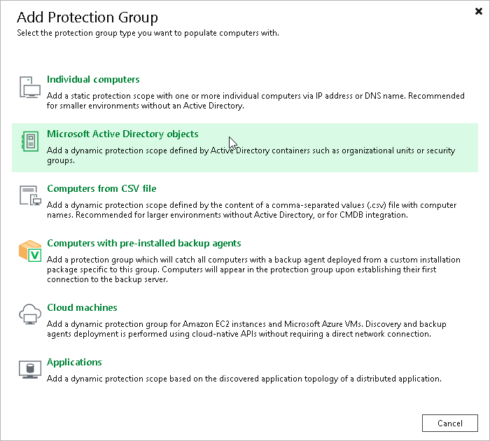 Select Protection Group Type Step 1. Launch New Protection Group Wizard