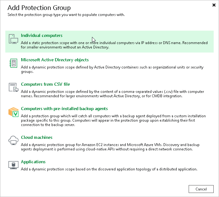Select Protection Group Type Step 1. Launch New Protection Group Wizard